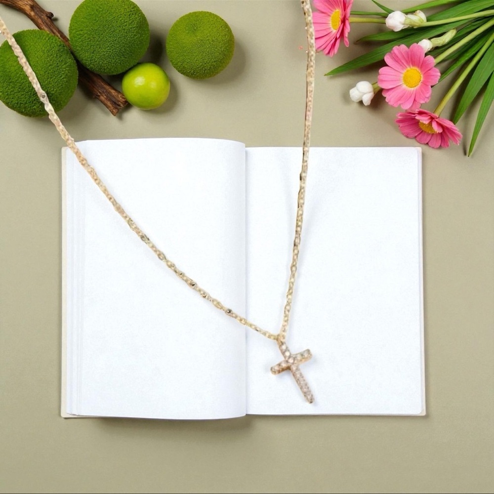 Gold Cubic Zirconia Cross Pendant Necklace for Women - Christian Faith - Picture 1 of 9